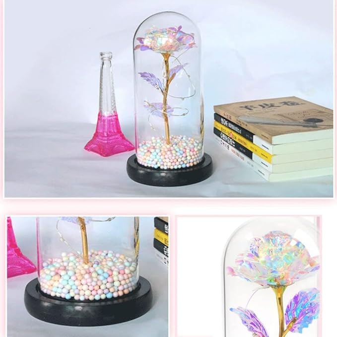 Enchanted Galaxy Glass Rose Flower with LED Light Ideas for Birthday,Anniversary gifts