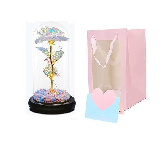 Enchanted Galaxy Glass Rose Flower with LED Light Ideas for Birthday,Anniversary gifts