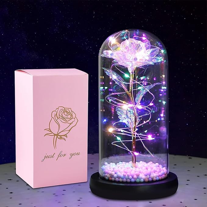 Enchanted Galaxy Glass Rose Flower with LED Light Ideas for Birthday,Anniversary gifts